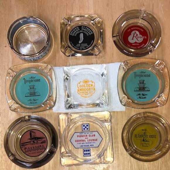 9 MCM Las Vegas CASINO Cigar Ashtrays from 1950s  Sahara Caesers Riveria Trop - Picture 1 of 14